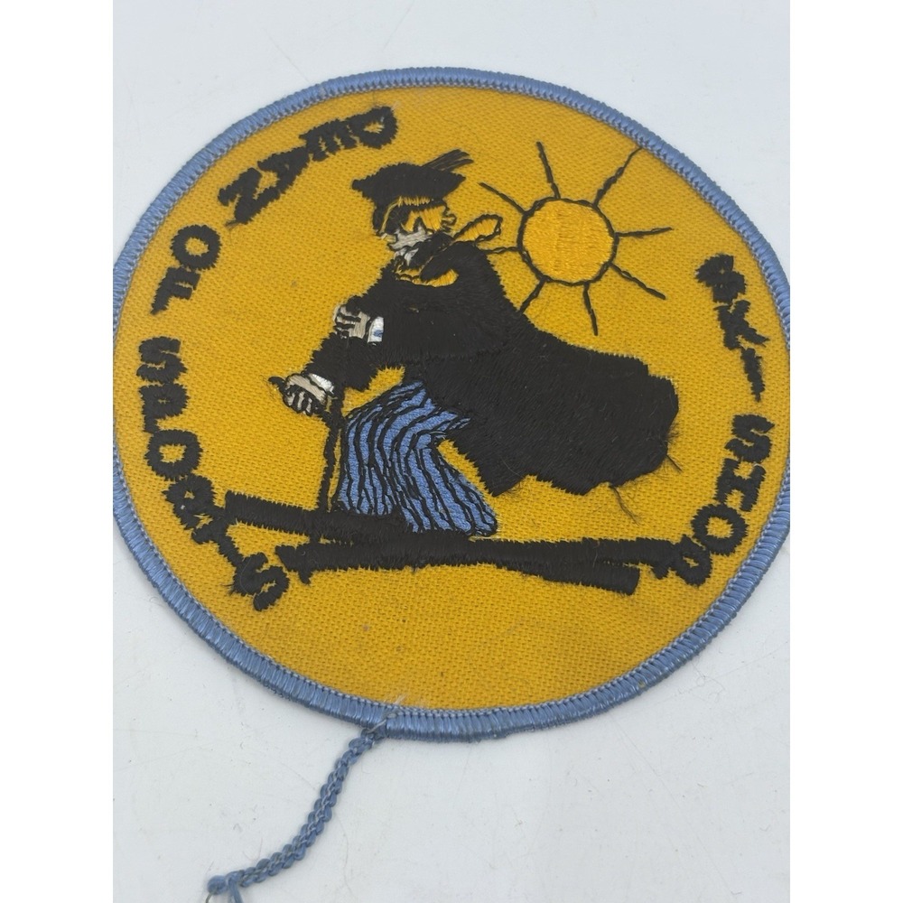 Vintage Ski Shop Round Embroidered Patch Skiing witch